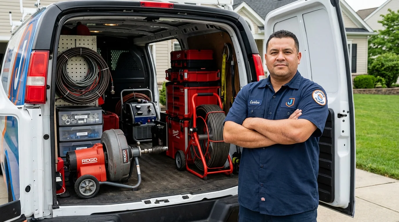 Professional drain cleaning equipment and Johns Plumbing LLC plumber in Bristow