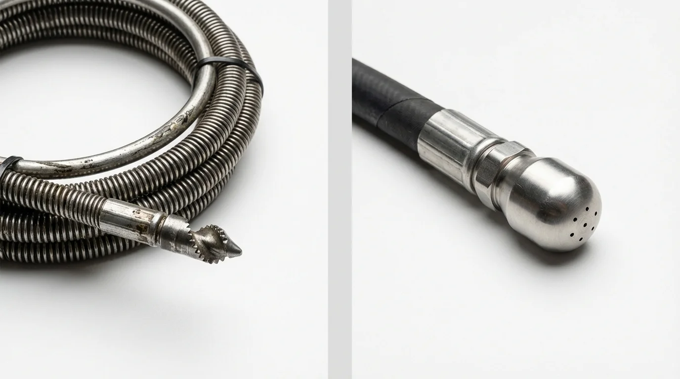 Drain snake cable and hydro jetting nozzle used for drain cleaning in Bristow, OK